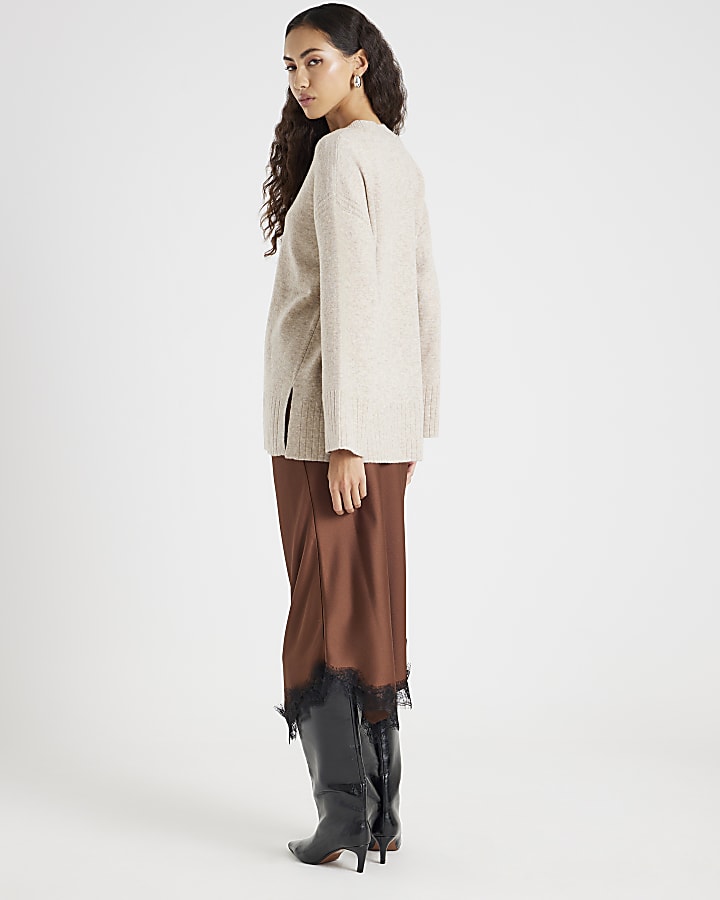 Beige Long Line Jumper
