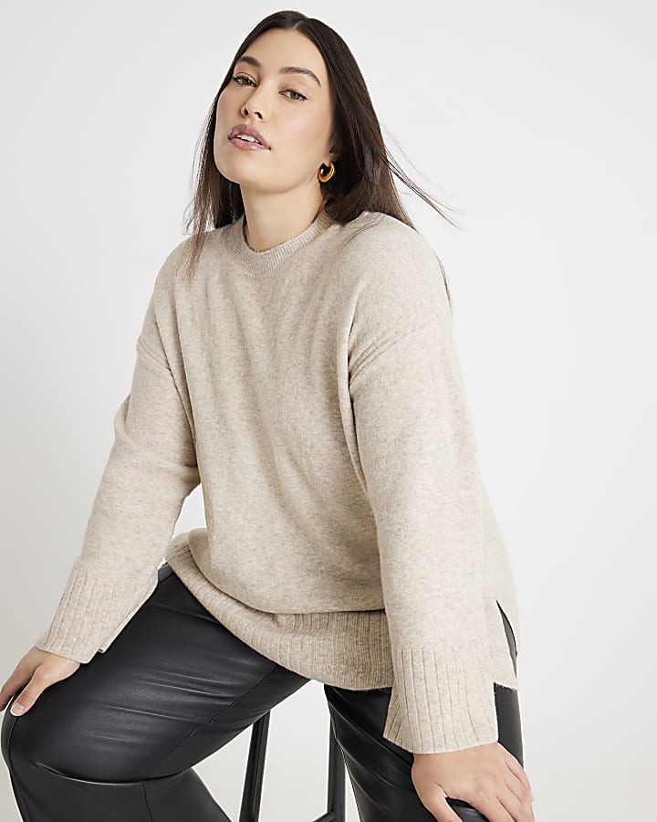 Beige Long Line Jumper