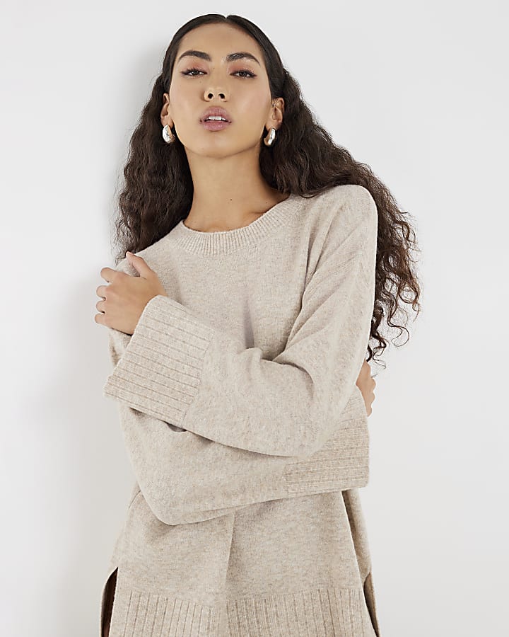 Beige Long Line Jumper