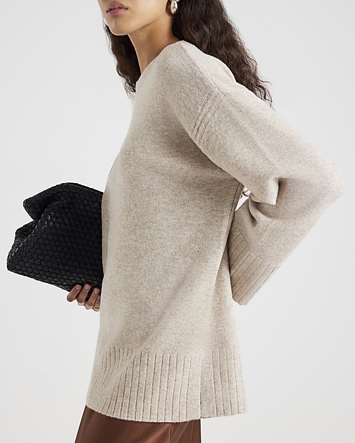 Beige Long Line Jumper