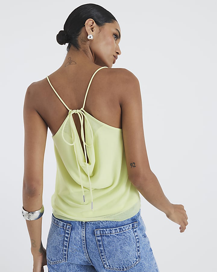 Green Sleeveless Studded Cowl Neck Cami Top
