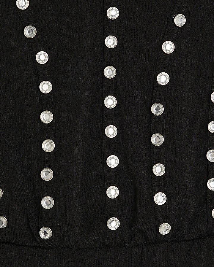 Black Scoop Neck Studded Bodysuit