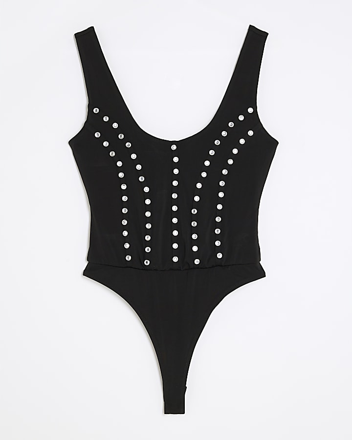 Black Scoop Neck Studded Bodysuit
