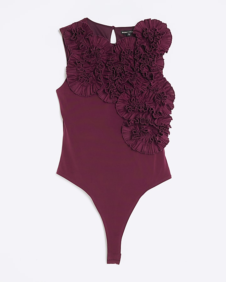 Purple Sleeveless Ruffle Bodysuit