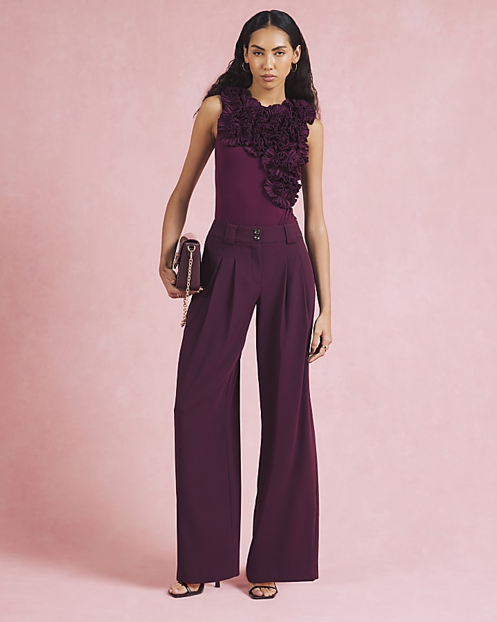 Purple Sleeveless Ruffle Bodysuit