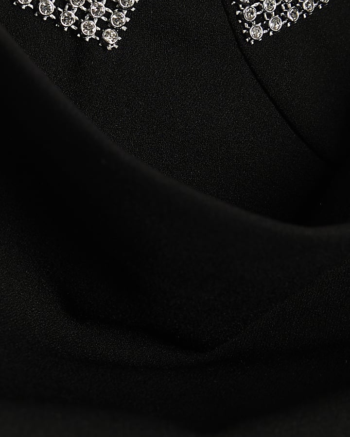 Black Sleeveless Cowl Neck Diamante Cami Top