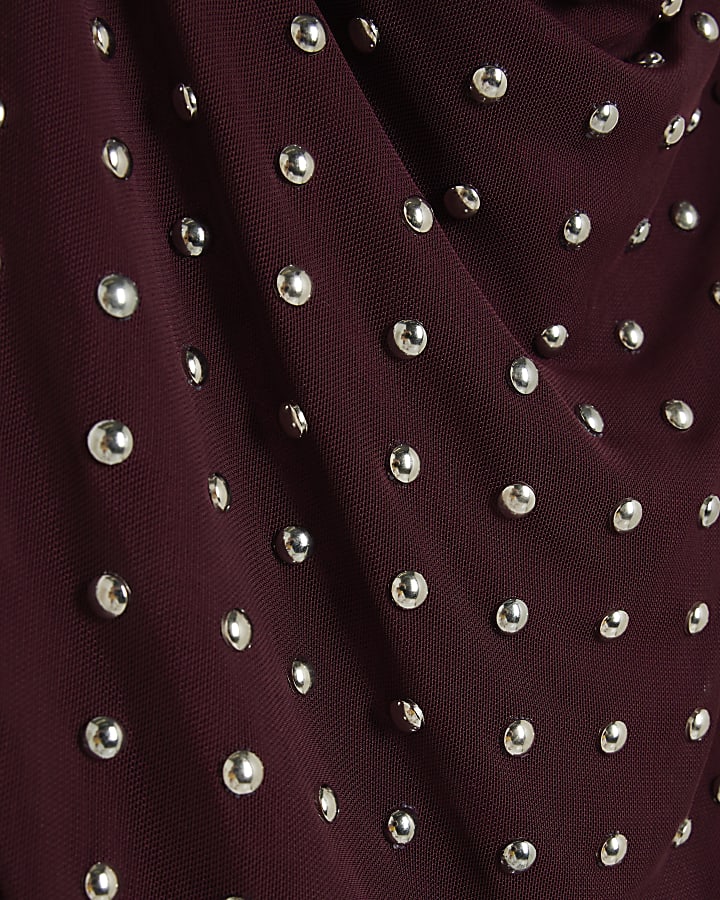 Purple Sleeveless Studded Cowl Neck Cami Top