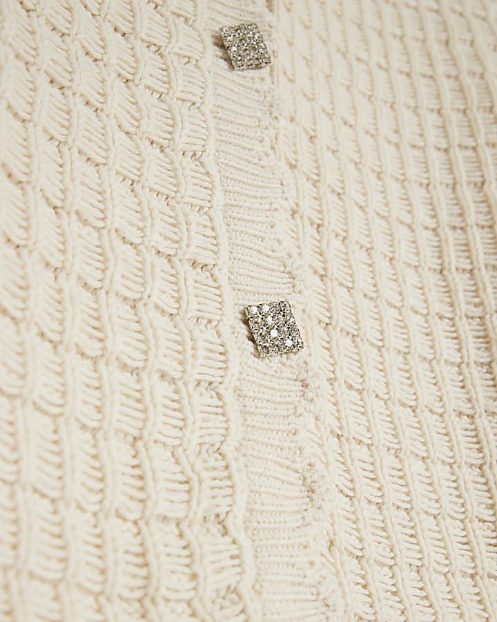 Cream Knitted Frill Short Sleeve Cardigan