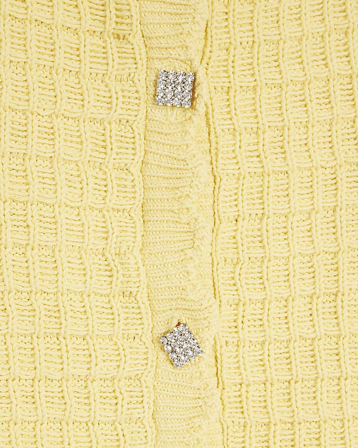 Yellow Knit Frill Trim Short Sleeve Cardigan