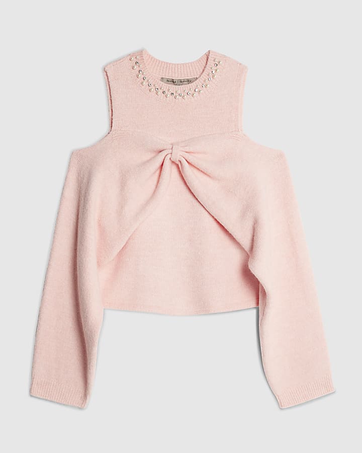 Pink Knitted Cut Out Shoulder Top