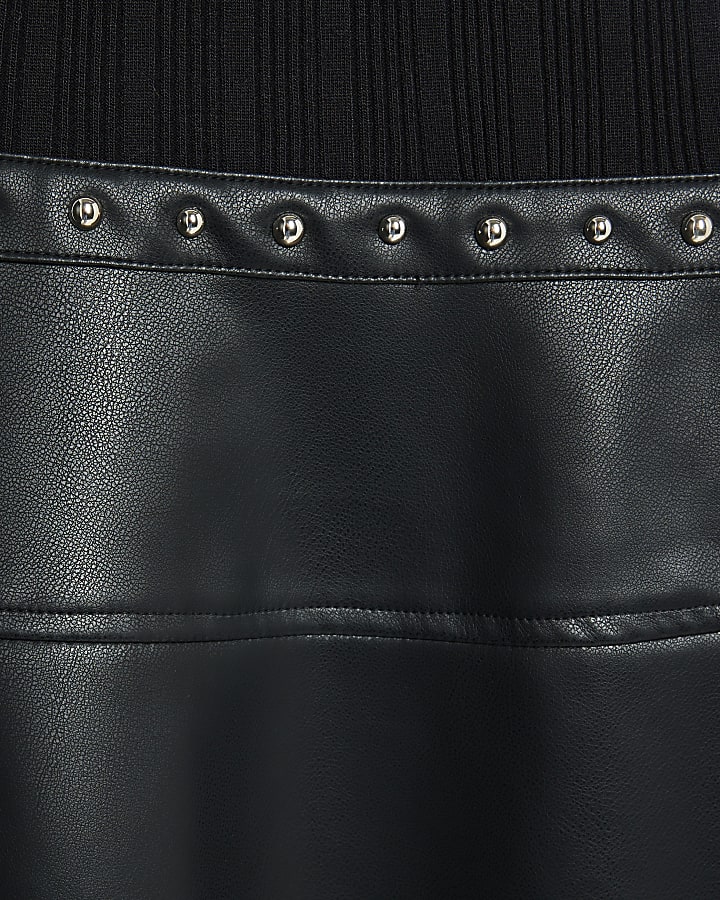 Black Faux Leather Hybrid Mini Dress