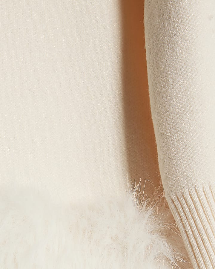 Cream Knitted Faux Fur Cuff Jumper