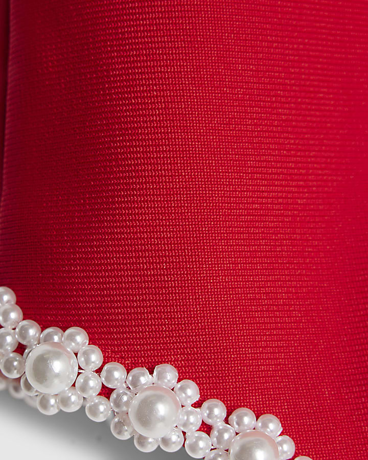Red Pearl Hem Mini Skirt