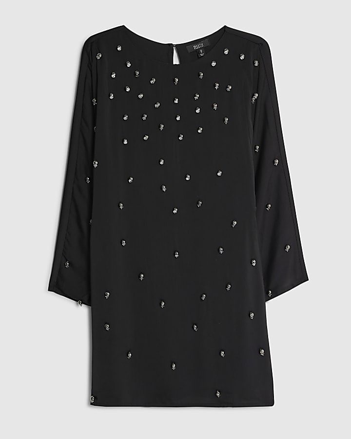 RI Studio Black Beaded Batwing Mini Dress