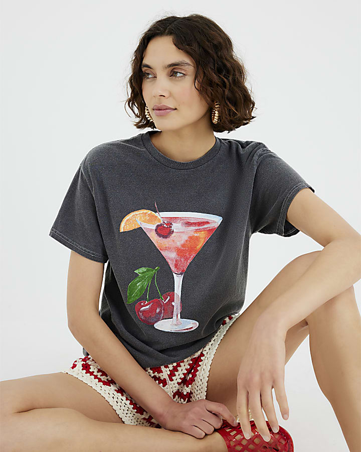 Grey Short Sleeve Cocktail T-Shirt