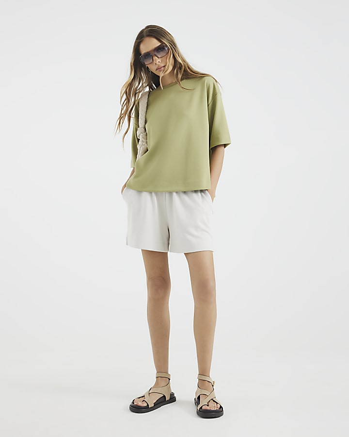Khaki Premium Short Sleeve Boxy T-Shirt