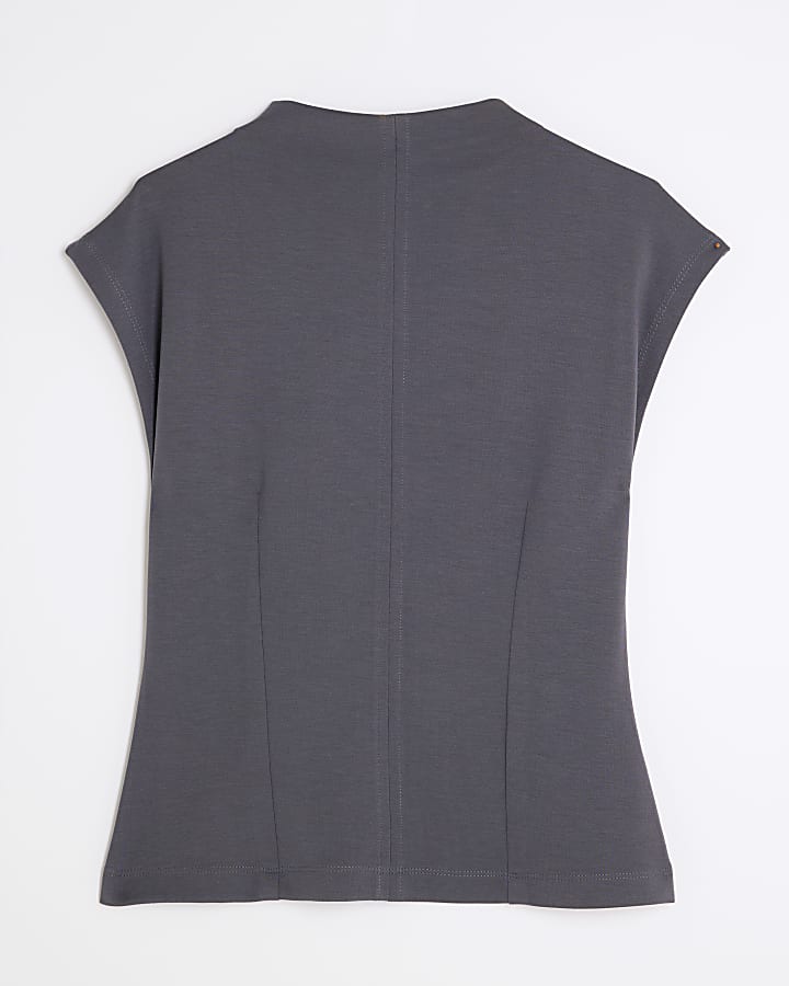 Grey High Neck Short Sleeve Top
