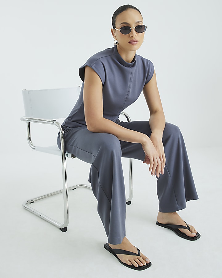 Grey High Neck Short Sleeve Top