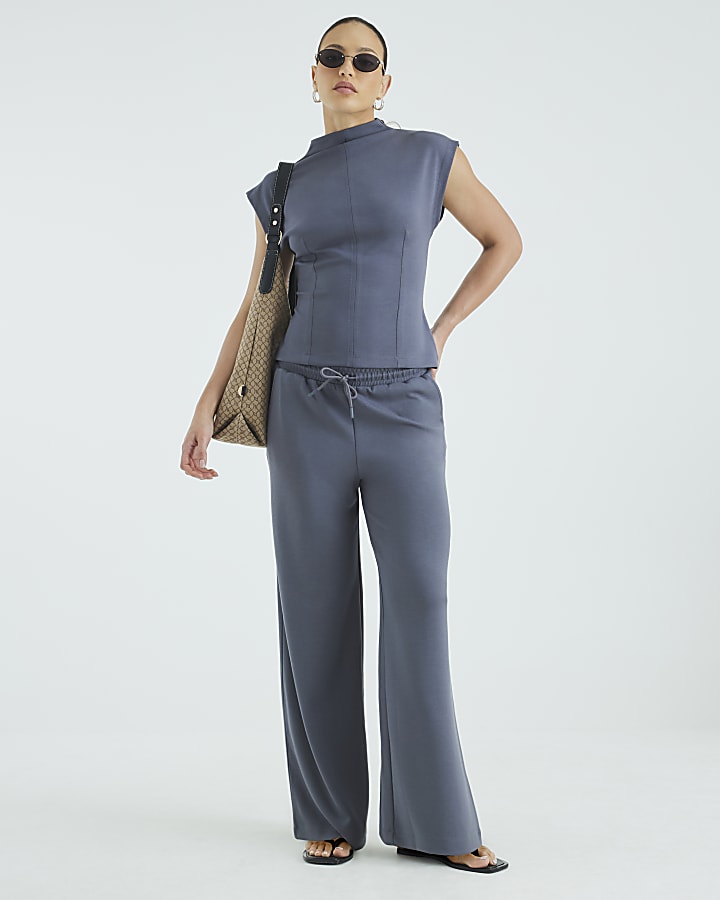 Grey High Neck Short Sleeve Top