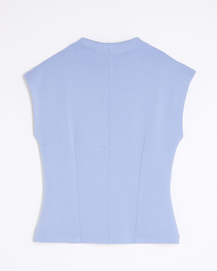 Blue High Neck Short Sleeve Top