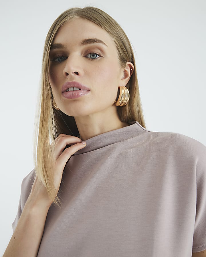 Beige Premium Short Sleeve Belted T-Shirt