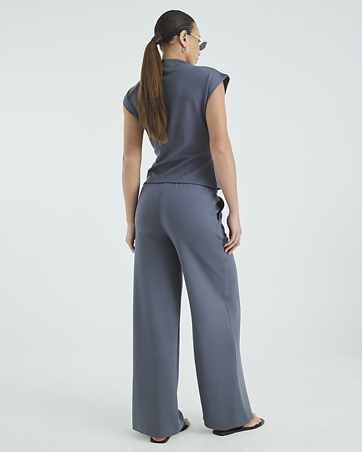 Grey High Waisted Wide Leg Joggers