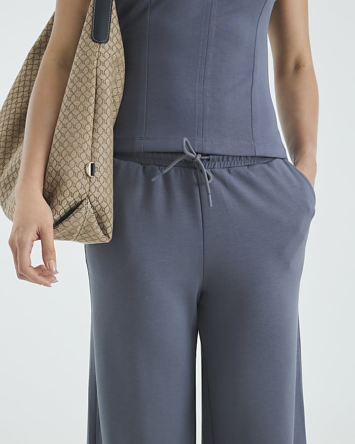 Grey High Waisted Wide Leg Joggers