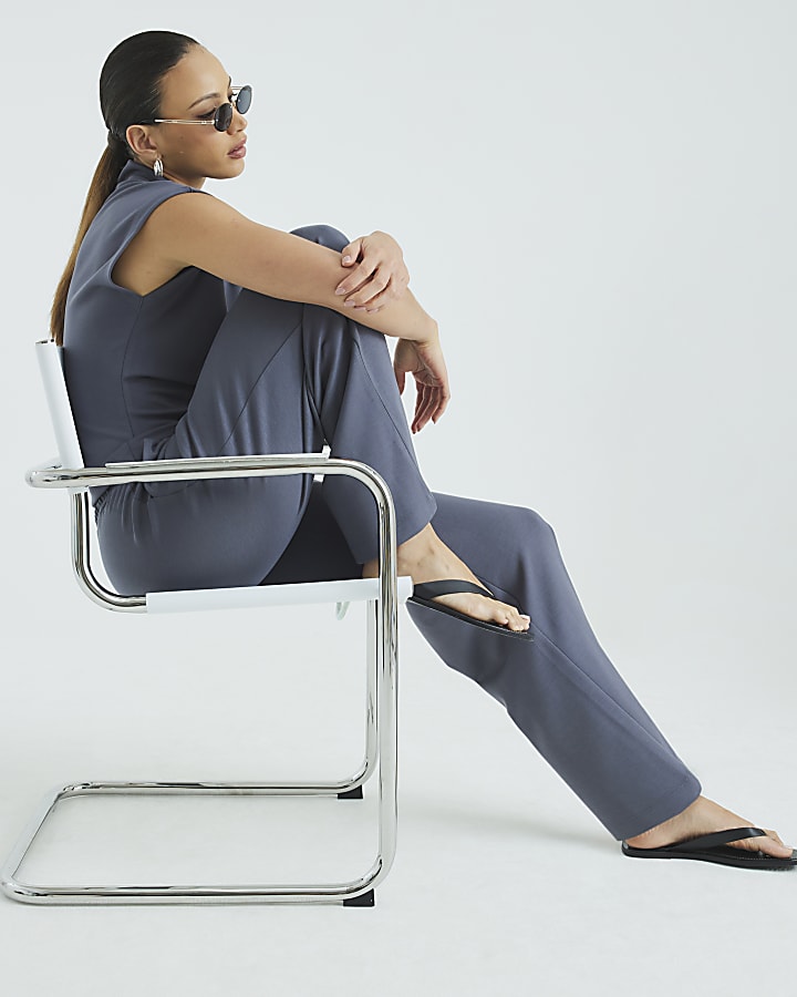 Grey High Waisted Wide Leg Joggers