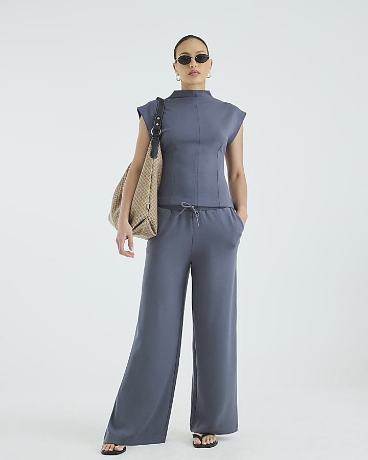 Grey High Waisted Wide Leg Joggers