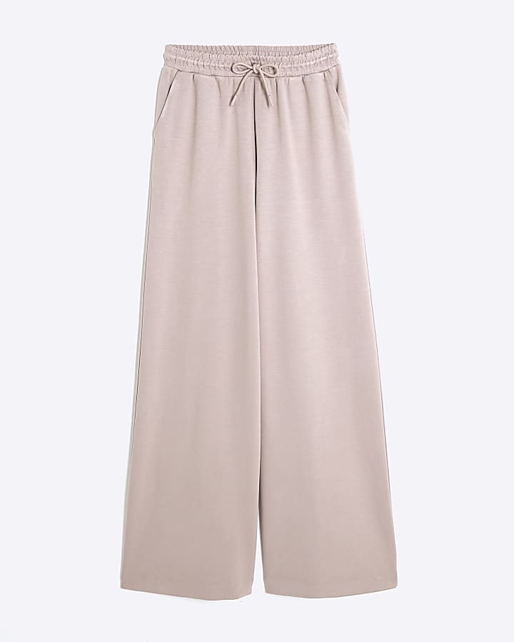 Beige Premium High Waisted Wide Leg Joggers