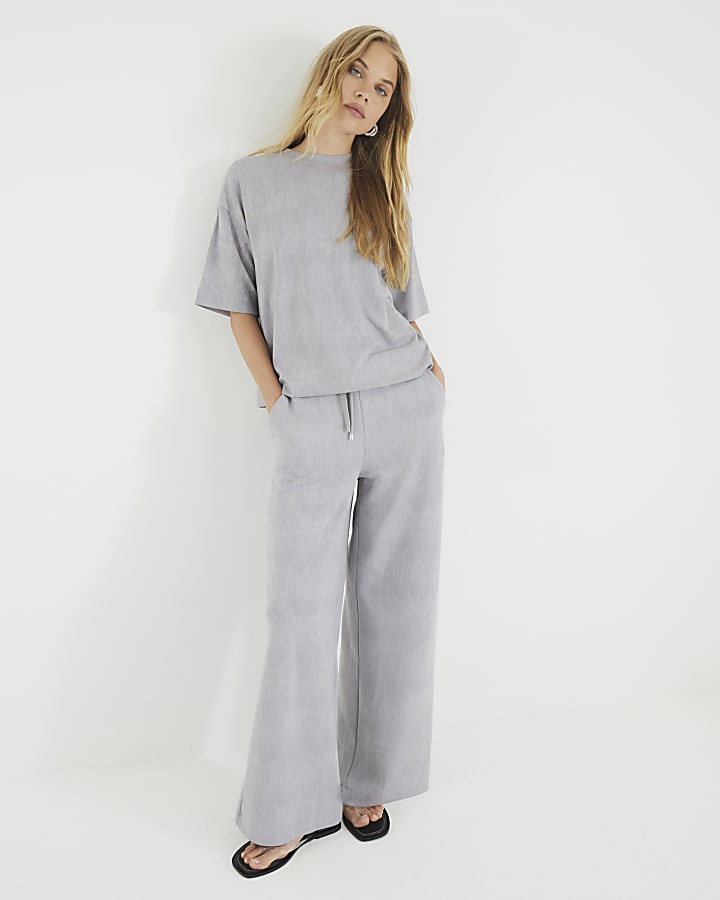 Grey Premium High Waisted Wide Leg Joggers