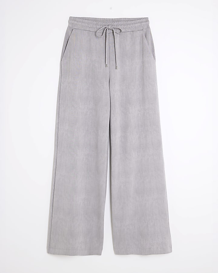 Grey Premium High Waisted Wide Leg Joggers