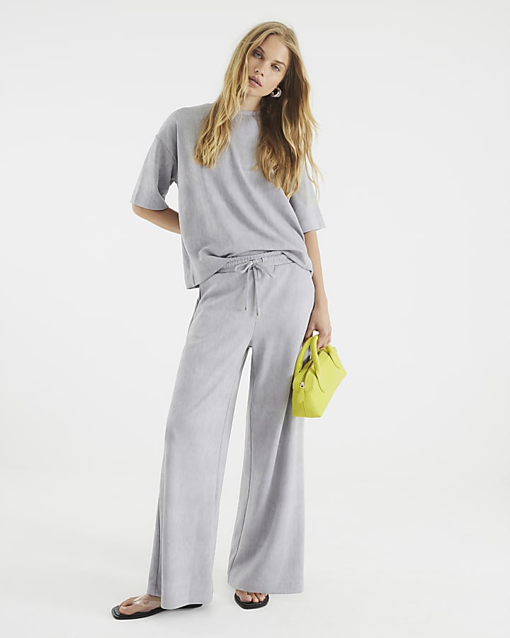 Grey Premium High Waisted Wide Leg Joggers