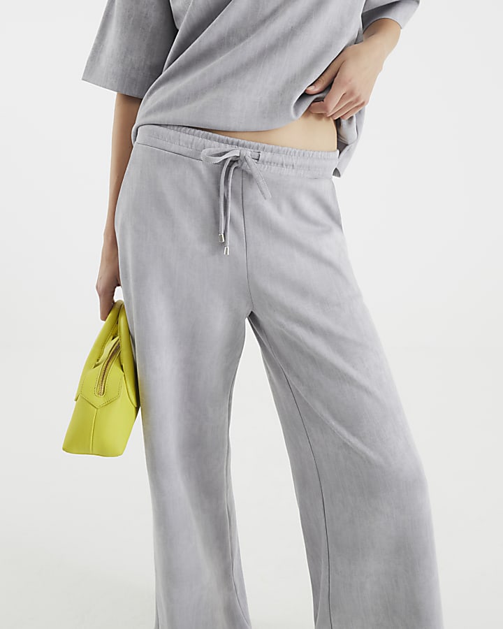 Grey Premium High Waisted Wide Leg Joggers