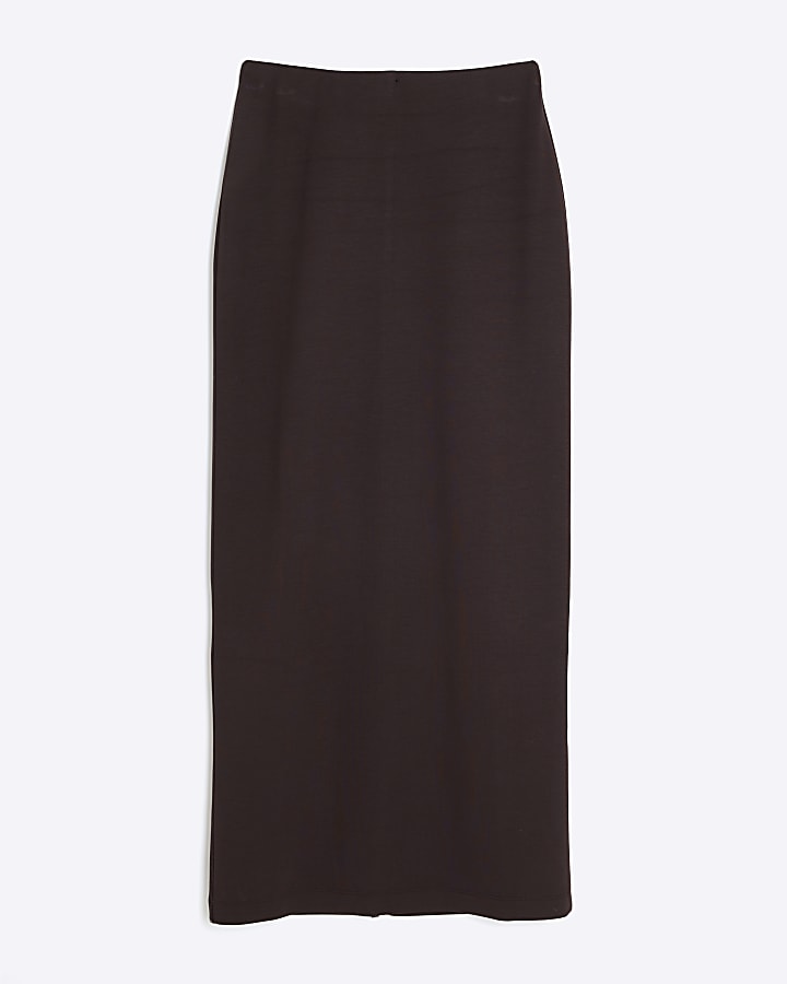Brown Neoprene Maxi Skirt