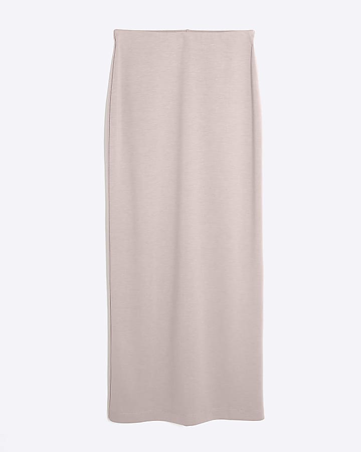 Beige Neoprene Maxi Skirt