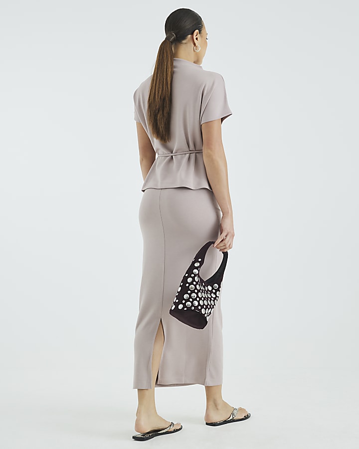 Beige Neoprene Maxi Skirt