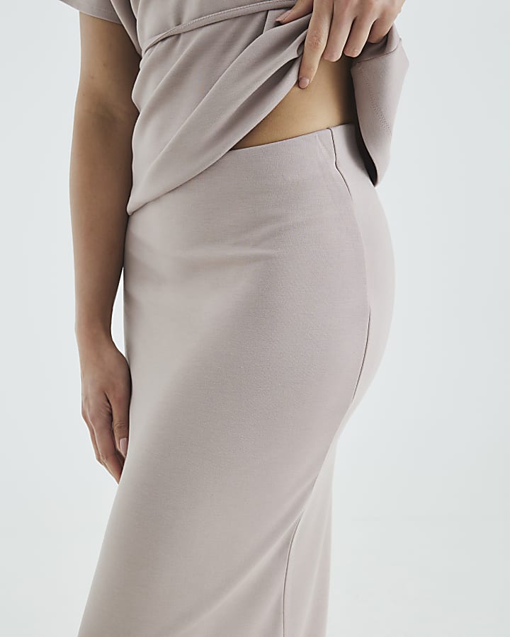 Beige Neoprene Maxi Skirt