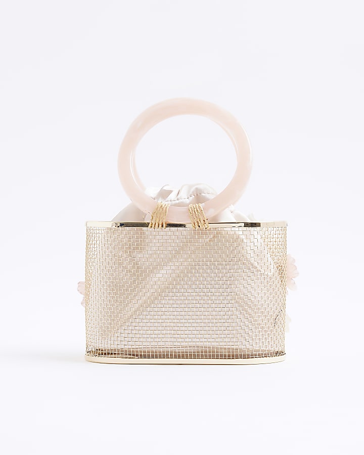 Gold 3D Floral Caged Basket Clutch Bag