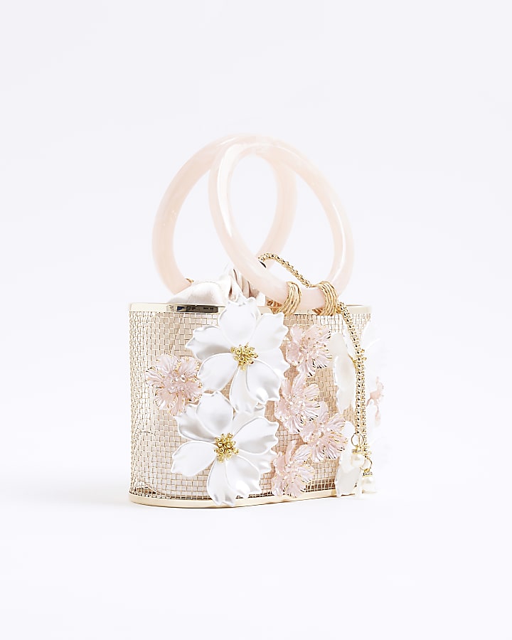 Gold 3D Floral Caged Basket Clutch Bag
