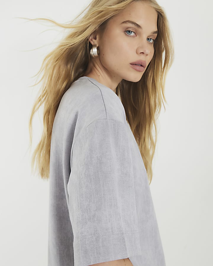 Grey Premium Short Sleeve Boxy Fit T-shirt