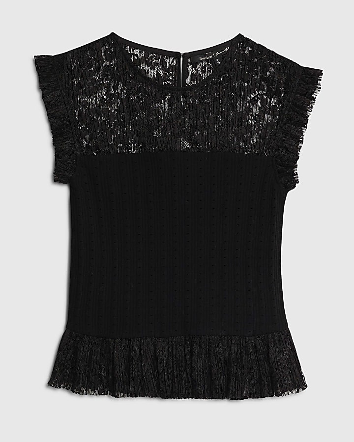 Black Knitted Lace Hybrid Sleeveless Top
