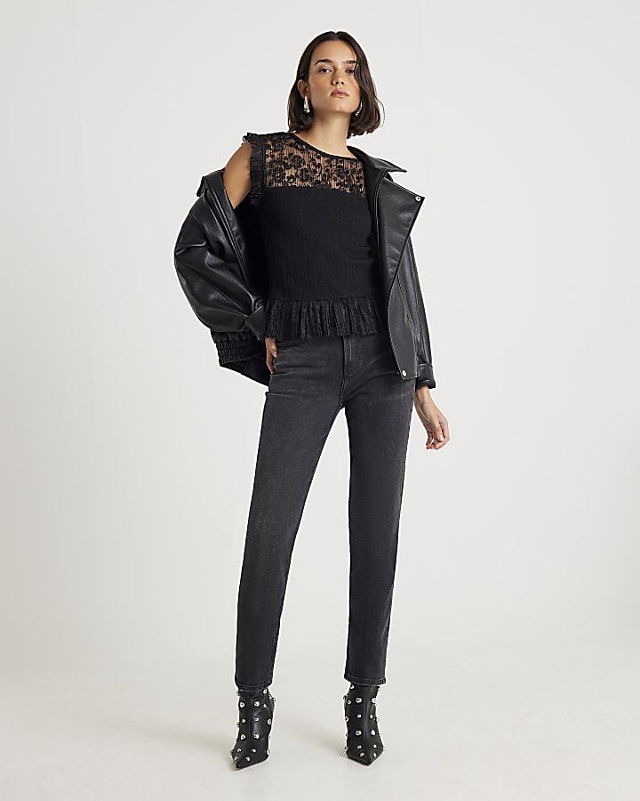 Black Knitted Lace Hybrid Sleeveless Top