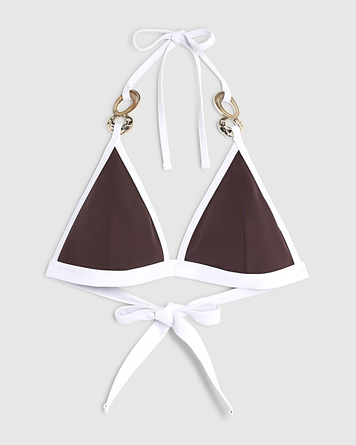 Brown Ring Detail Triangle Bikini Top