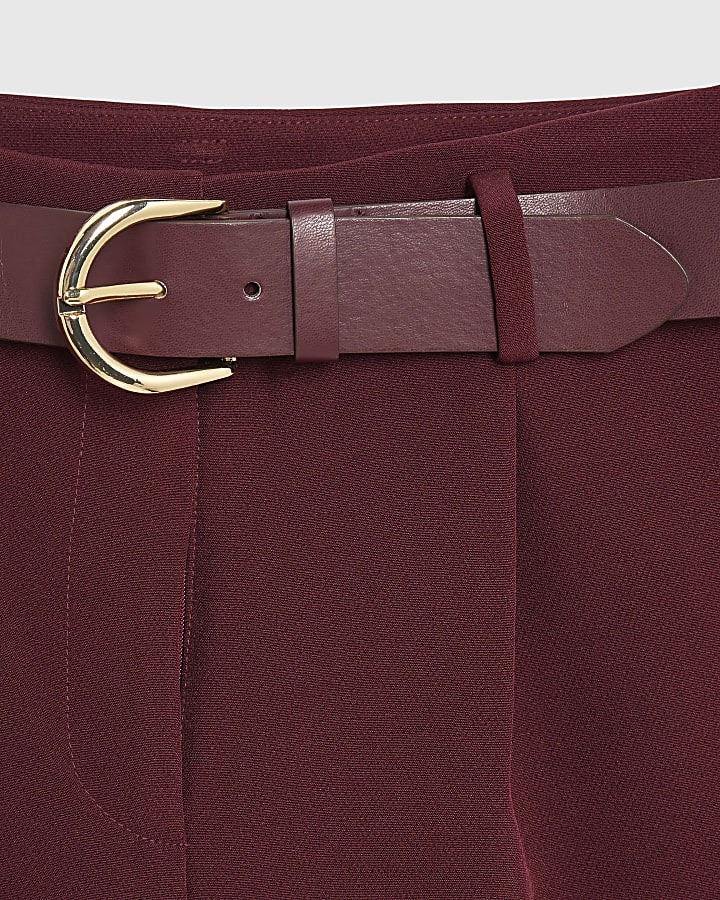 Red Structured Belted Shorts