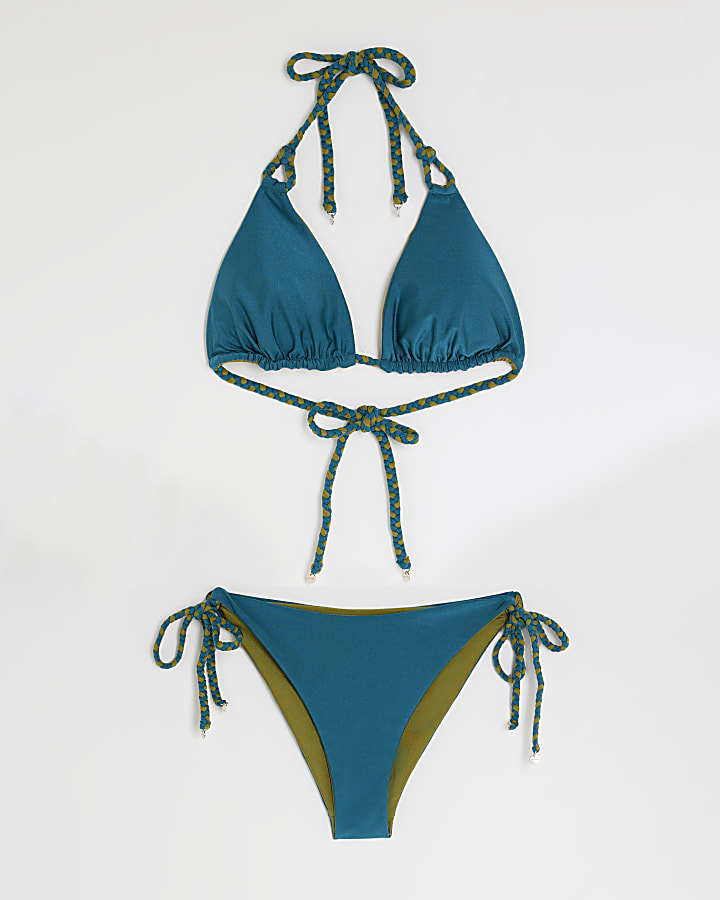 Blue Reversible Bikini top and Bottoms Set
