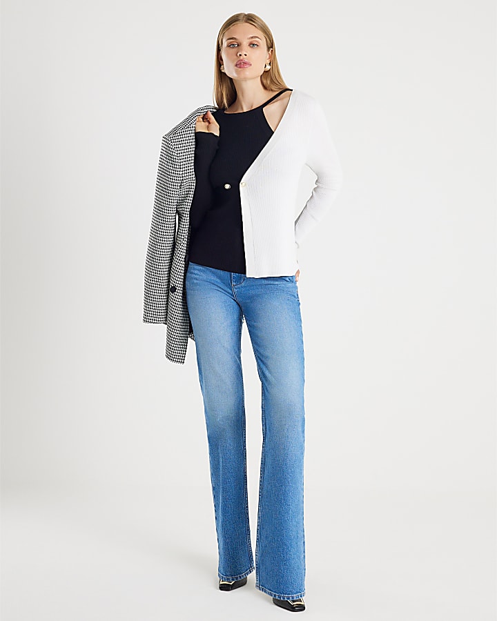 Black Knitted Long Sleeve Asymmetric Top