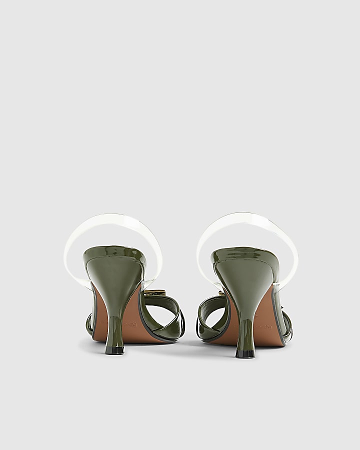 Green Point Toe Buckle Heeled Sandals