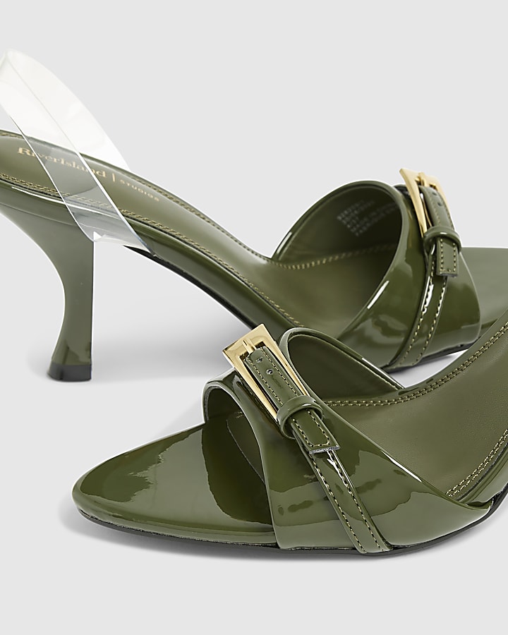 Green Point Toe Buckle Heeled Sandals