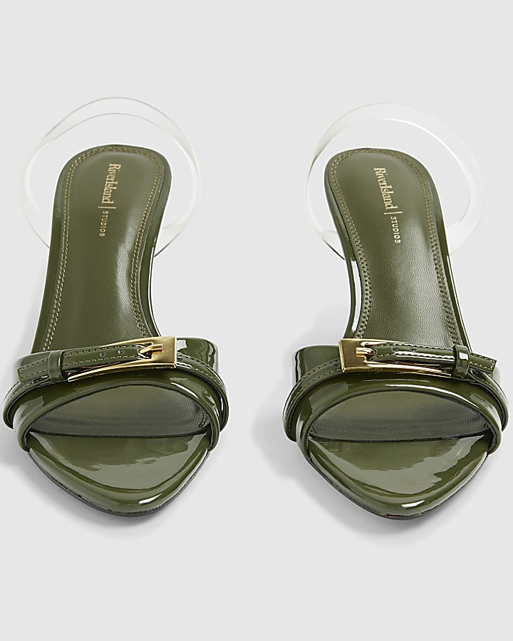 Green Point Toe Buckle Heeled Sandals
